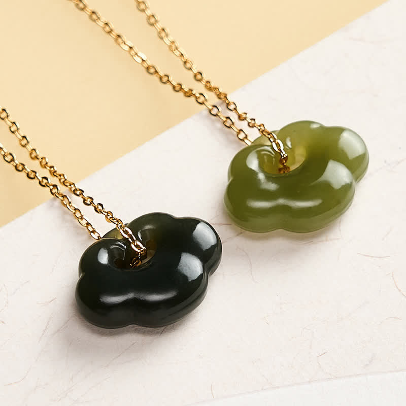 Buddha Stones Naszyjnik z jadeitu z kłódką w kształcie chmury i wisiorkiem w stylu vintage - image 4