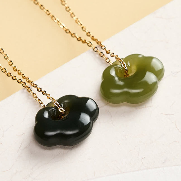 Buddha Stones Naszyjnik z jadeitu z kłódką w kształcie chmury i wisiorkiem w stylu vintage - image 4