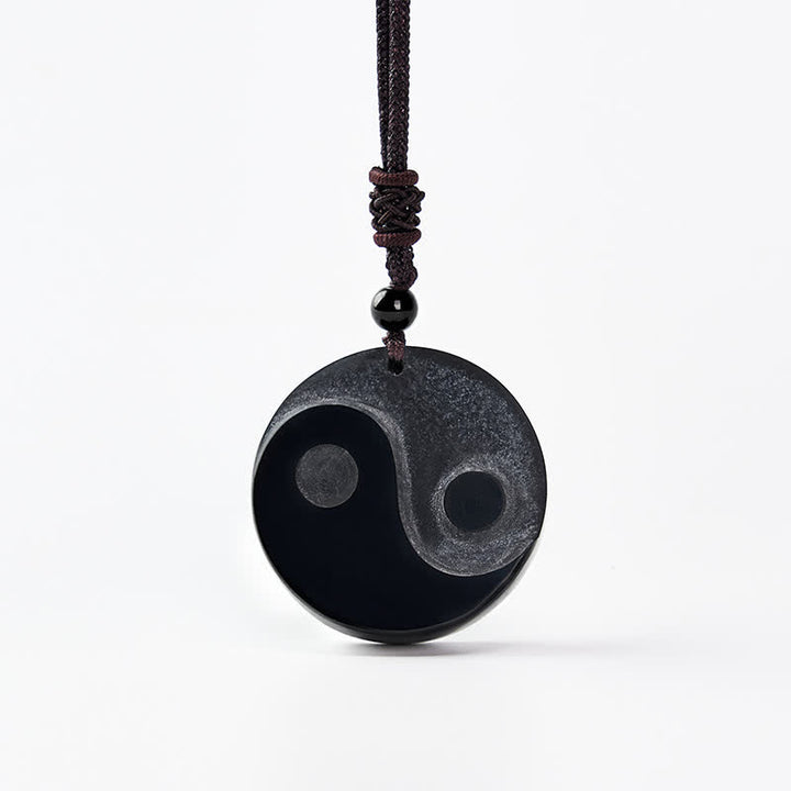 Buddha Stones Naszyjnik z okrągłym wisiorkiem z czarnego obsydianu Yin Yang Balance - image 8