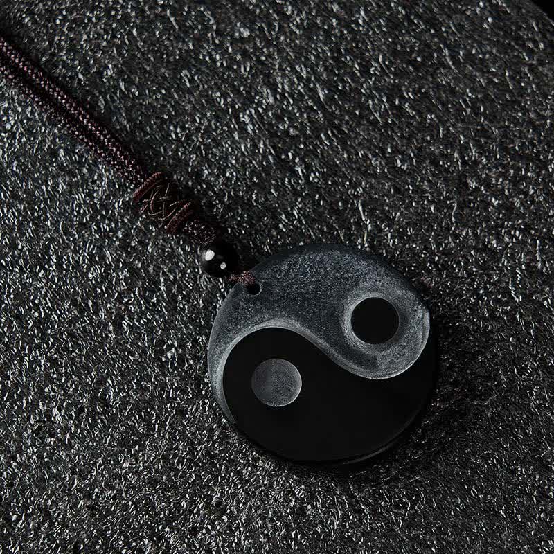 Buddha Stones Naszyjnik z okrągłym wisiorkiem z czarnego obsydianu Yin Yang Balance - image 1