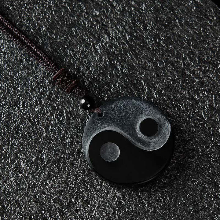Buddha Stones Naszyjnik z okrągłym wisiorkiem z czarnego obsydianu Yin Yang Balance - image 1