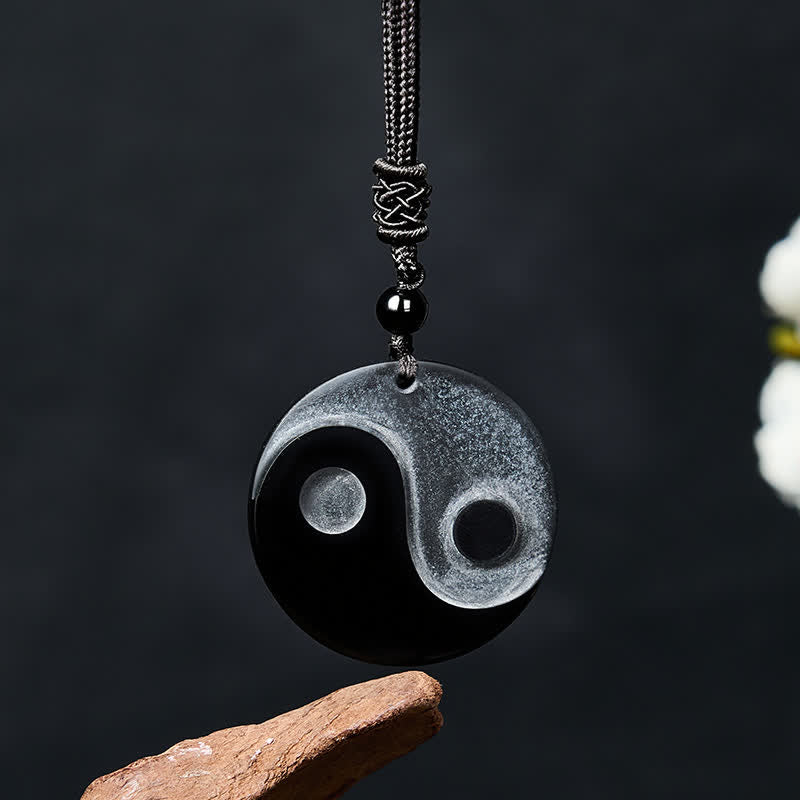 Buddha Stones Naszyjnik z okrągłym wisiorkiem z czarnego obsydianu Yin Yang Balance - Czarny obsydian (oczyszczanie ♥ siła) - image 0