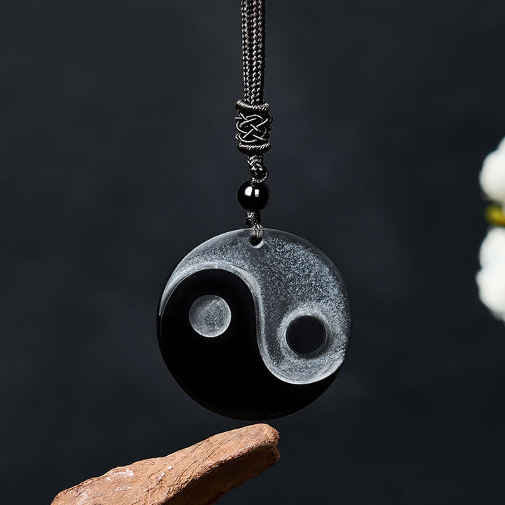 Buddha Stones Naszyjnik z okrągłym wisiorkiem z czarnego obsydianu Yin Yang Balance - Czarny obsydian (oczyszczanie ♥ siła) - image 0
