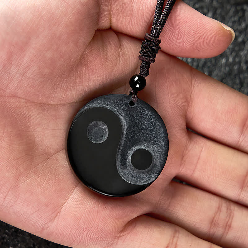 Buddha Stones Naszyjnik z okrągłym wisiorkiem z czarnego obsydianu Yin Yang Balance - image 7