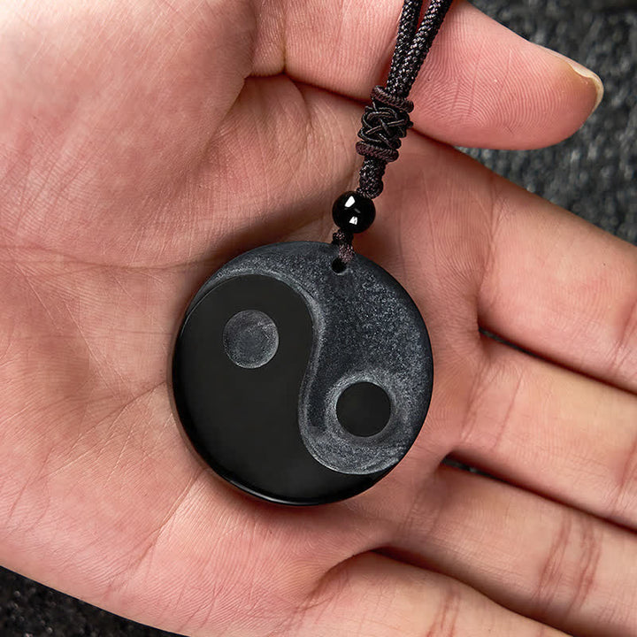 Buddha Stones Naszyjnik z okrągłym wisiorkiem z czarnego obsydianu Yin Yang Balance - image 7