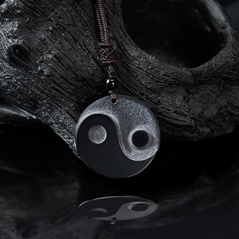 Buddha Stones Naszyjnik z okrągłym wisiorkiem z czarnego obsydianu Yin Yang Balance - image 4