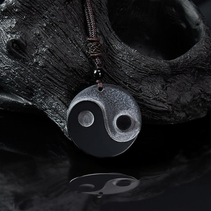 Buddha Stones Naszyjnik z okrągłym wisiorkiem z czarnego obsydianu Yin Yang Balance - image 4