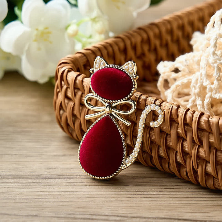 Buddha Stones Perłowa aksamitna kokardka dla kota w stylu transformacji, francuski vintage, szpilka do włosów - Kotek z aksamitnej perły - Miedź (równowaga♥bogactwo) - image 0
