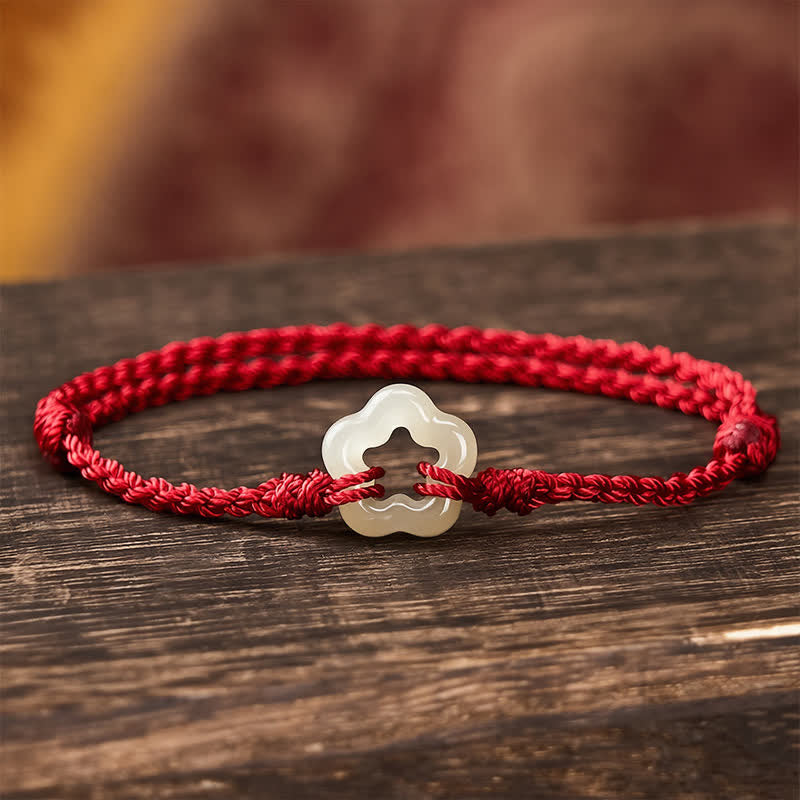 Buddha Stones Bransoletka z czerwonego sznurka z jadeitu Hetian Plum Bossom Luck - Naturalny jadeit (kolor może się różnić) - image 0