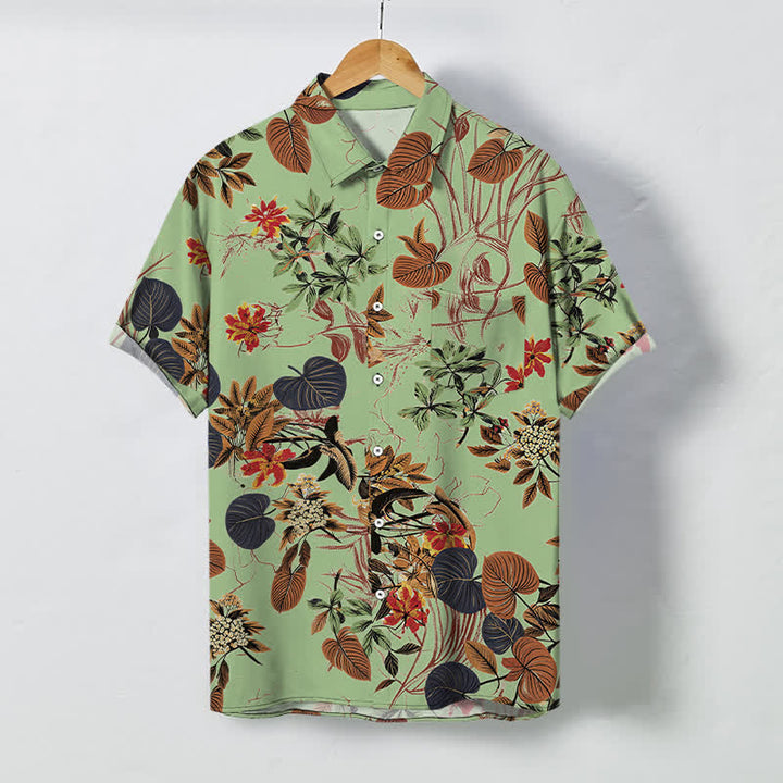 Buddha Stones Koszula męska z krótkim rękawem, oddychająca, z tropikalnym wzorem kwiatowym i liśćmi, z guzikami - PaleGreen - US/UK/AU48， EU58 (4XL) - image 5