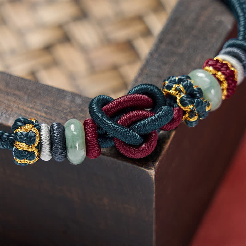 Buddha Stones Bransoletka z plecionego sznurka z jadeitu, węzeł miłości i szczęścia, tkana ręcznie - image 19