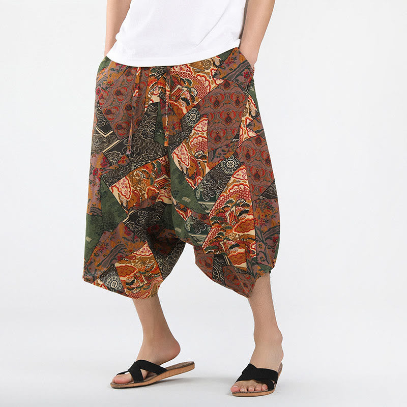 Buddha Stones Letnie, swobodne spodnie capri w stylu boho ze ściągaczem i abstrakcyjną geometrią, męskie spodnie haremowe z kieszenią - Peru - US/UK/AU46， EU56 (5XL) - image 0