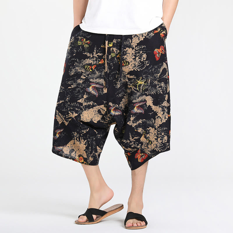 Buddha Stones Letnie, swobodne spodnie capri w stylu boho ze ściągaczem i abstrakcyjną geometrią, męskie spodnie haremowe z kieszenią - Czarny - US/UK/AU46， EU56 (5XL) - image 24