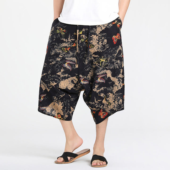 Buddha Stones Letnie, swobodne spodnie capri w stylu boho ze ściągaczem i abstrakcyjną geometrią, męskie spodnie haremowe z kieszenią - Czarny - US/UK/AU46， EU56 (5XL) - image 24