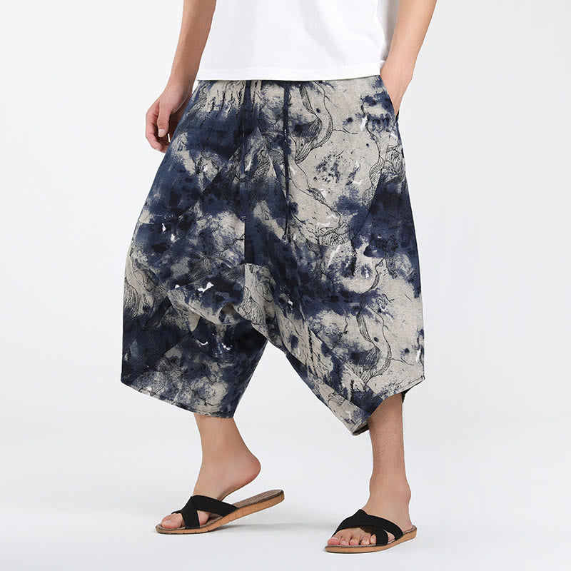 Buddha Stones Letnie, swobodne spodnie capri w stylu boho ze ściągaczem i abstrakcyjną geometrią, męskie spodnie haremowe z kieszenią - Gainsboro - US/UK/AU46， EU56 (5XL) - image 32