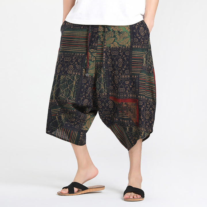 Buddha Stones Letnie, swobodne spodnie capri w stylu boho ze ściągaczem i abstrakcyjną geometrią, męskie spodnie haremowe z kieszenią - DarkSeaGreen - US/UK/AU46， EU56 (5XL) - image 8