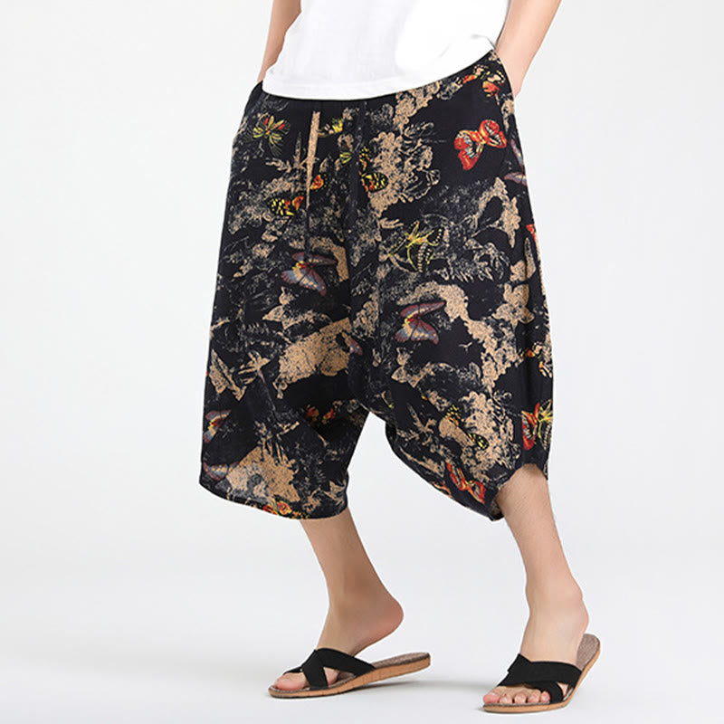 Buddha Stones Letnie, swobodne spodnie capri w stylu boho ze ściągaczem i abstrakcyjną geometrią, męskie spodnie haremowe z kieszenią - image 29