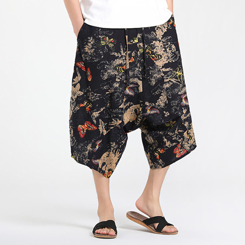 Buddha Stones Letnie, swobodne spodnie capri w stylu boho ze ściągaczem i abstrakcyjną geometrią, męskie spodnie haremowe z kieszenią - image 25