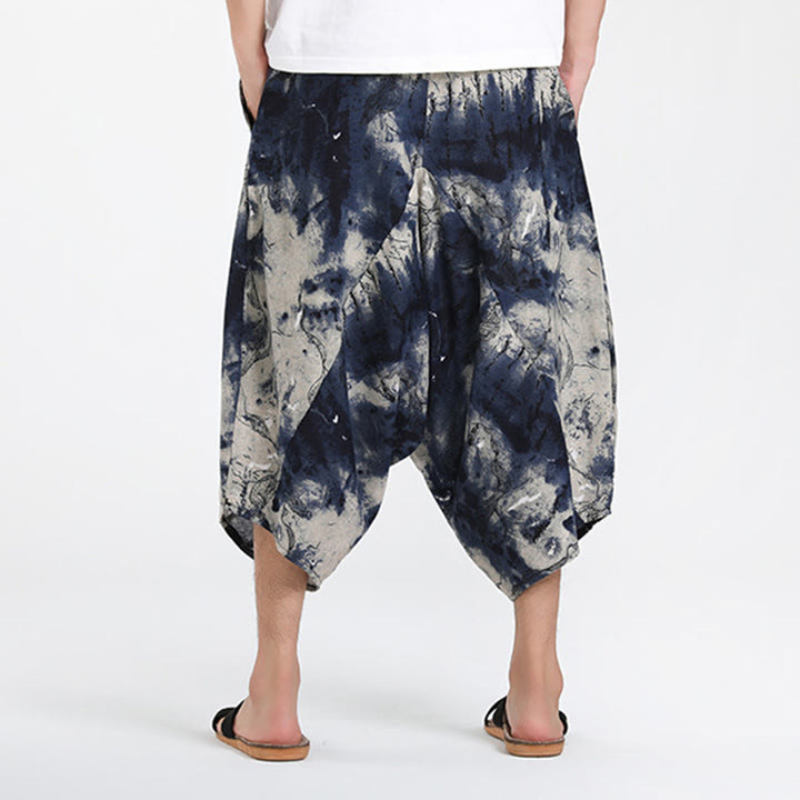 Buddha Stones Letnie, swobodne spodnie capri w stylu boho ze ściągaczem i abstrakcyjną geometrią, męskie spodnie haremowe z kieszenią - image 35