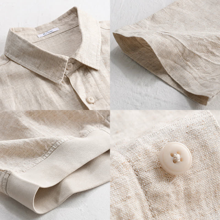 Buddha Stones Letnie, swobodne, minimalistyczne koszule męskie z krótkim rękawem, zapinane na guziki i ze stójką - image 11