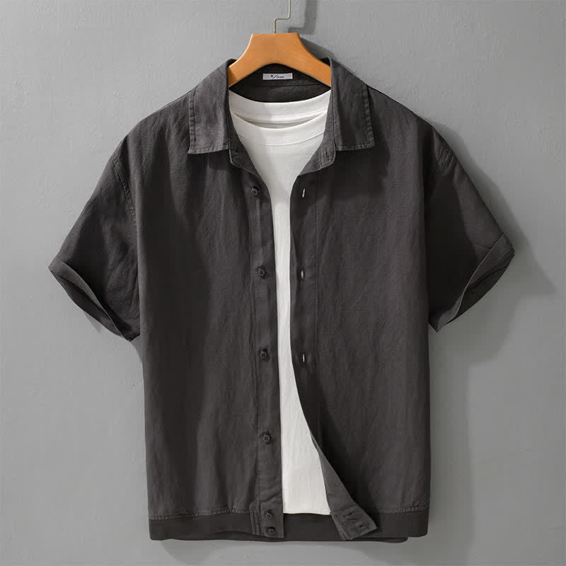 Buddha Stones Letnie, swobodne, minimalistyczne koszule męskie z krótkim rękawem, zapinane na guziki i ze stójką - DarkSlateGray - US/UK/AU42， EU52 (3XL) - image 6