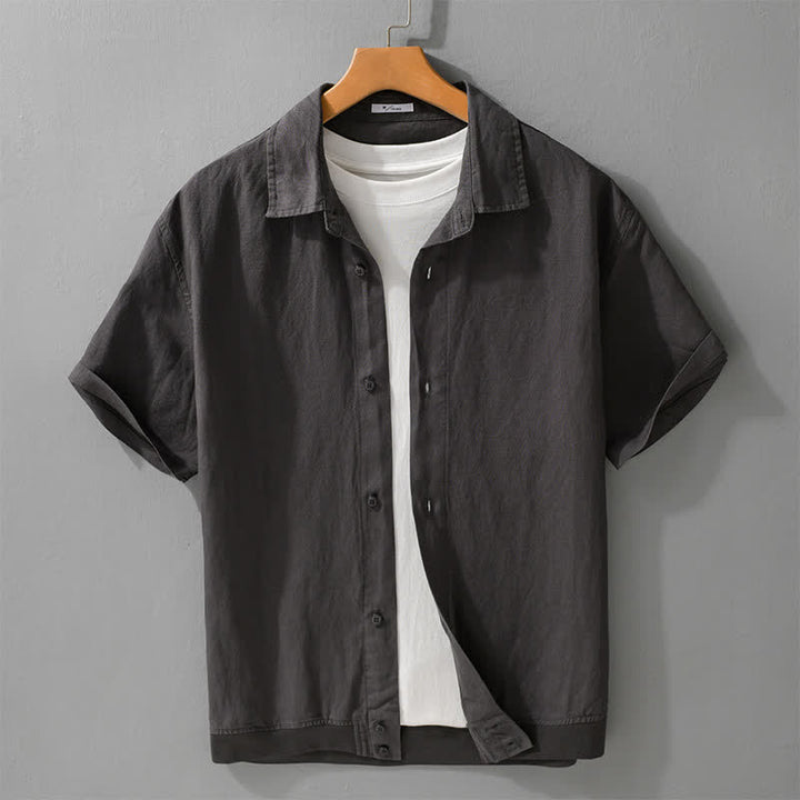 Buddha Stones Letnie, swobodne, minimalistyczne koszule męskie z krótkim rękawem, zapinane na guziki i ze stójką - DarkSlateGray - US/UK/AU42， EU52 (3XL) - image 6