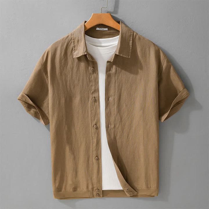 Buddha Stones Letnie, swobodne, minimalistyczne koszule męskie z krótkim rękawem, zapinane na guziki i ze stójką - Dębnik - US/UK/AU42， EU52 (3XL) - image 0