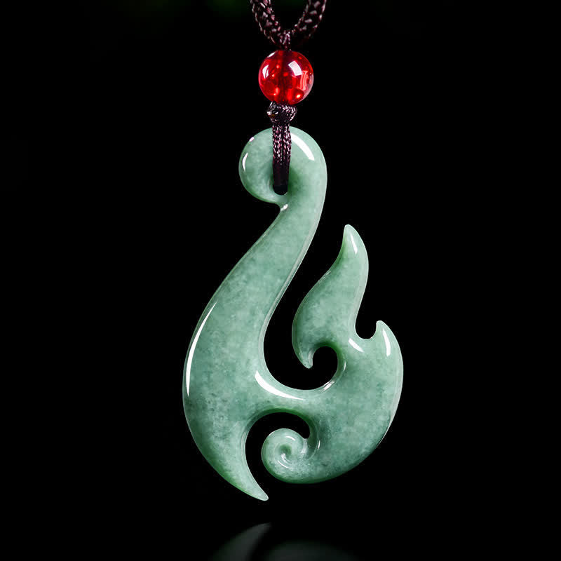 Buddha Stones Naturalny naszyjnik z wisiorkiem z jadeitu w kształcie spirali - Naturalny jadeit (kolor może się różnić) - 40,5*4,5*23,5 mm - image 0