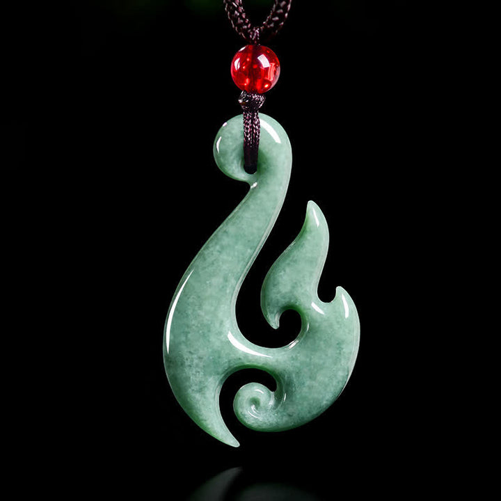 Buddha Stones Naturalny naszyjnik z wisiorkiem z jadeitu w kształcie spirali - Naturalny jadeit (kolor może się różnić) - 40,5*4,5*23,5 mm - image 0