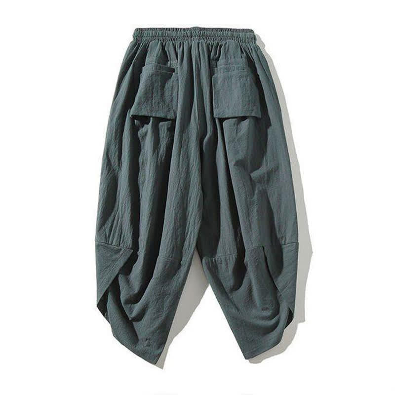 Buddha Stones Letnie spodnie capri w stylu Tang ze ściągaczem i motywem ryby Koi, męskie, haremowe, z kieszenią - image 15