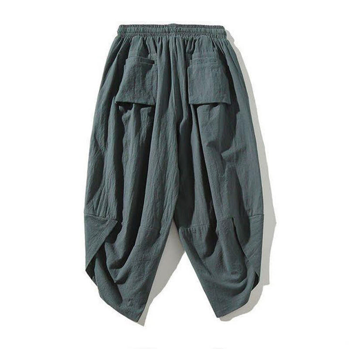 Buddha Stones Letnie spodnie capri w stylu Tang ze ściągaczem i motywem ryby Koi, męskie, haremowe, z kieszenią - image 15