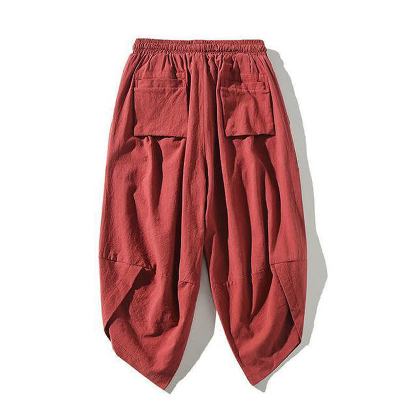 Buddha Stones Letnie spodnie capri w stylu Tang ze ściągaczem i motywem ryby Koi, męskie, haremowe, z kieszenią - image 1