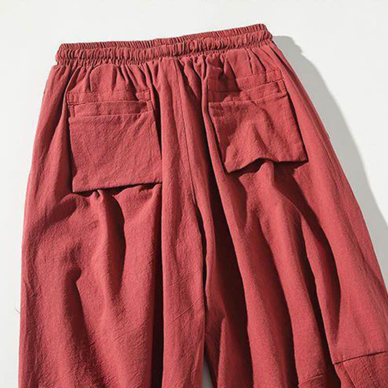 Buddha Stones Letnie spodnie capri w stylu Tang ze ściągaczem i motywem ryby Koi, męskie, haremowe, z kieszenią - image 7