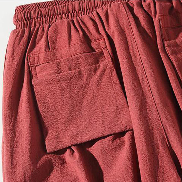 Buddha Stones Letnie spodnie capri w stylu Tang ze ściągaczem i motywem ryby Koi, męskie, haremowe, z kieszenią - image 8