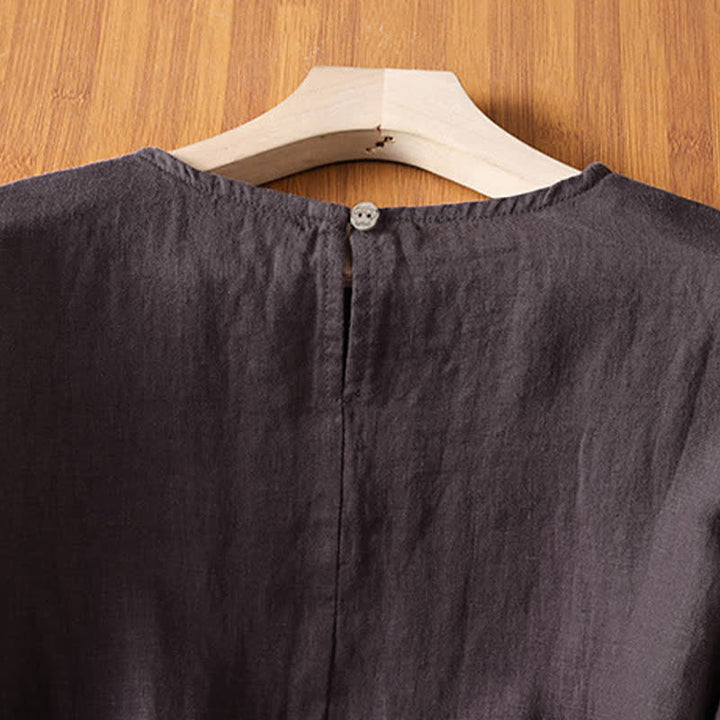Buddha Stones Letnie, swobodne, minimalistyczne, damskie koszulki z krótkim rękawem i jednolitym rozszerzanym dołem - image 12