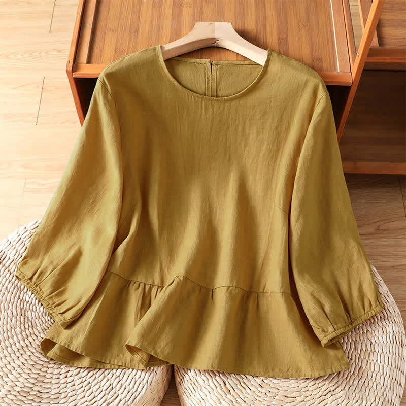 Buddha Stones Letnie, swobodne, minimalistyczne, damskie koszulki z krótkim rękawem i jednolitym rozszerzanym dołem - Ciemny Khaki - US12, UK/AU16, EU44 (2XL) - image 0