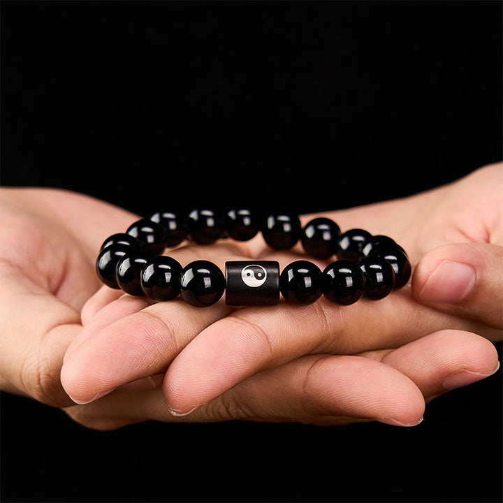 Buddha Stones Bransoletka z koralików beczkowych z drewna hebanowego Yin Yang Balance - image 10