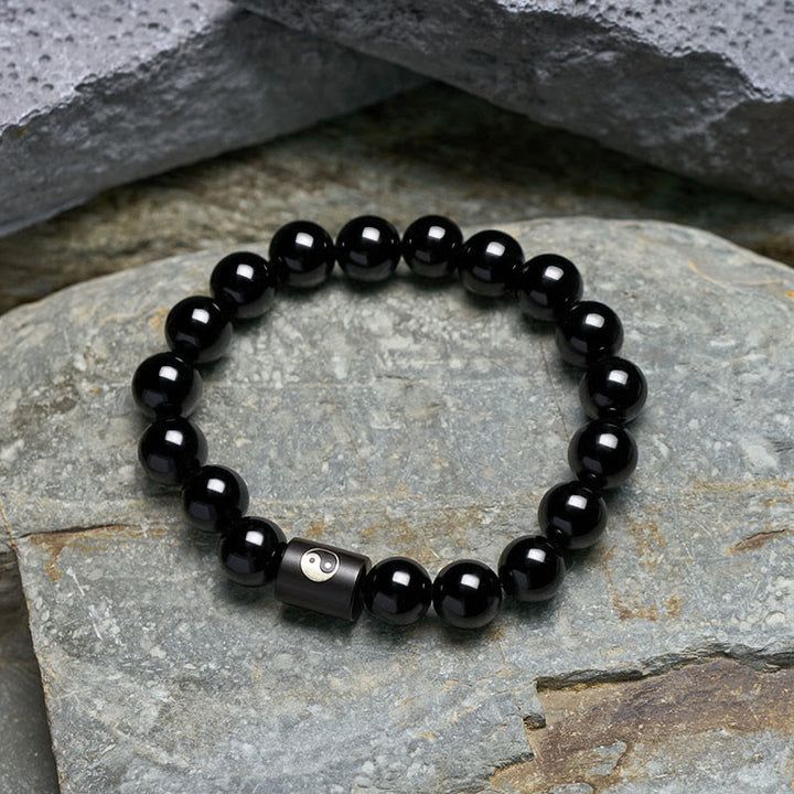 Buddha Stones Bransoletka z koralików beczkowych z drewna hebanowego Yin Yang Balance - image 3