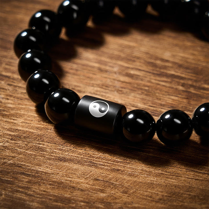 Buddha Stones Bransoletka z koralików beczkowych z drewna hebanowego Yin Yang Balance - image 12