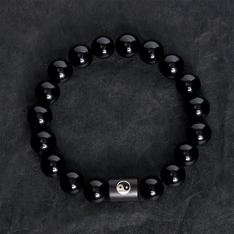 Buddha Stones Bransoletka z koralików beczkowych z drewna hebanowego Yin Yang Balance - image 4