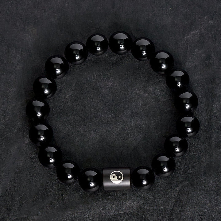 Buddha Stones Bransoletka z koralików beczkowych z drewna hebanowego Yin Yang Balance - image 4