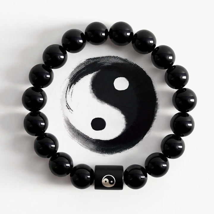 Buddha Stones Bransoletka z koralików beczkowych z drewna hebanowego Yin Yang Balance - Yin Yang (Równowaga ♥ Harmonia) - Drewno hebanowe (równowaga♥spokój) - image 0
