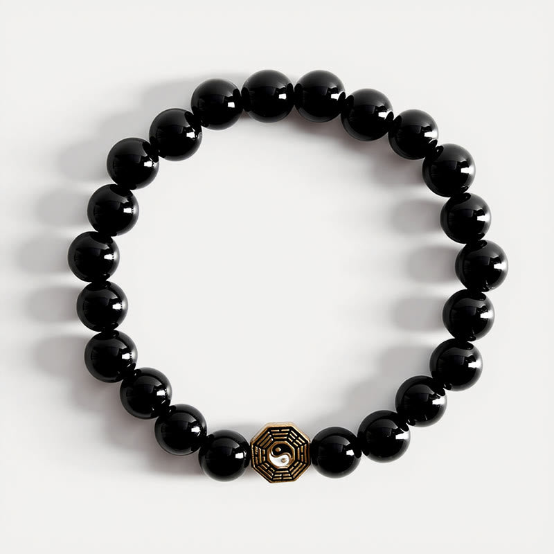 Buddha Stones Bransoletka z koralików Bagua Balance z czarnego onyksu - image 3