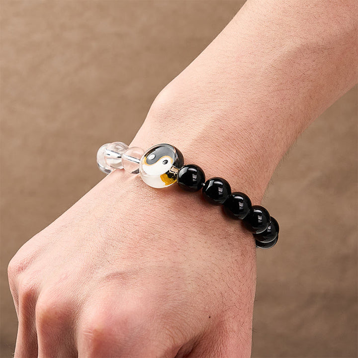 Buddha Stones Bransoletka Liuli Glass Bead Yin Yang Balance z dwustronnymi okrągłymi koralikami - image 5