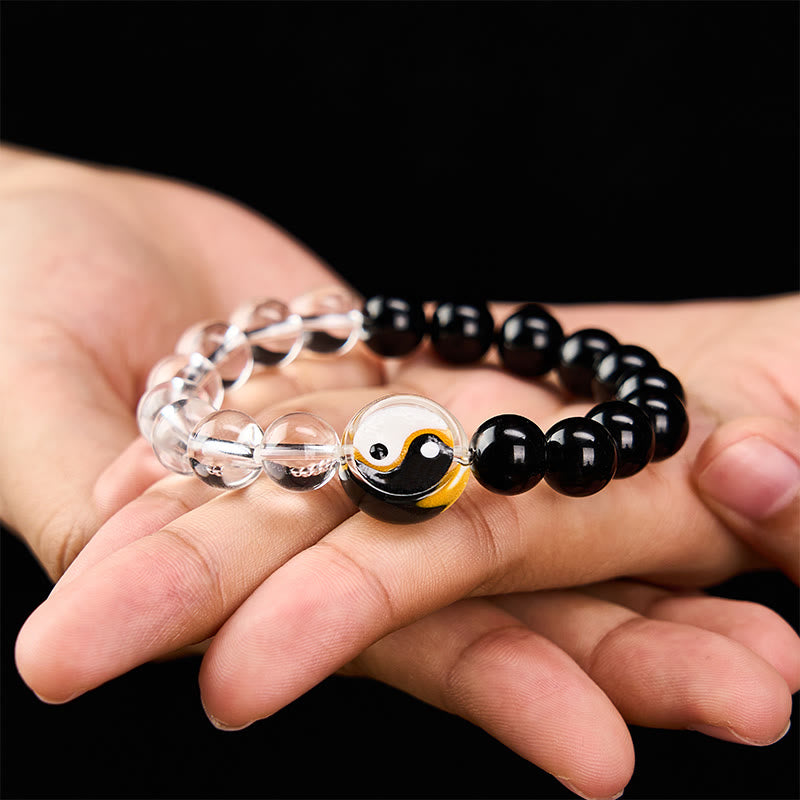 Buddha Stones Bransoletka Liuli Glass Bead Yin Yang Balance z dwustronnymi okrągłymi koralikami - image 4