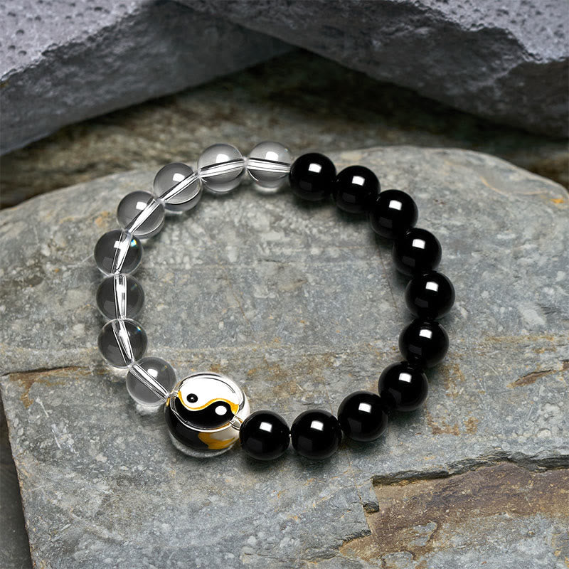 Buddha Stones Bransoletka Liuli Glass Bead Yin Yang Balance z dwustronnymi okrągłymi koralikami - image 3
