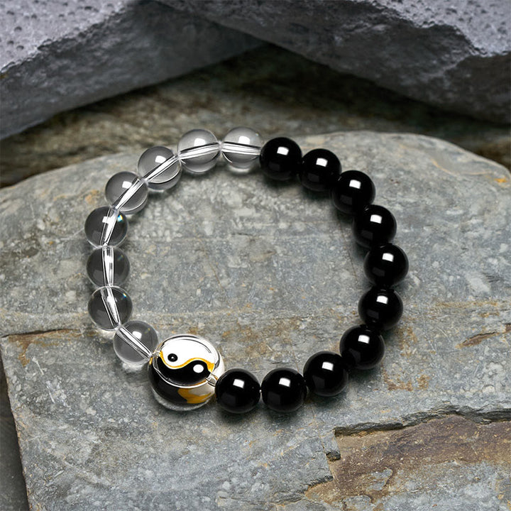 Buddha Stones Bransoletka Liuli Glass Bead Yin Yang Balance z dwustronnymi okrągłymi koralikami - image 3