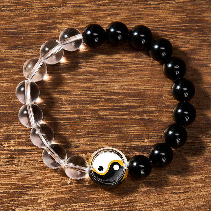 Buddha Stones Bransoletka Liuli Glass Bead Yin Yang Balance z dwustronnymi okrągłymi koralikami - image 2