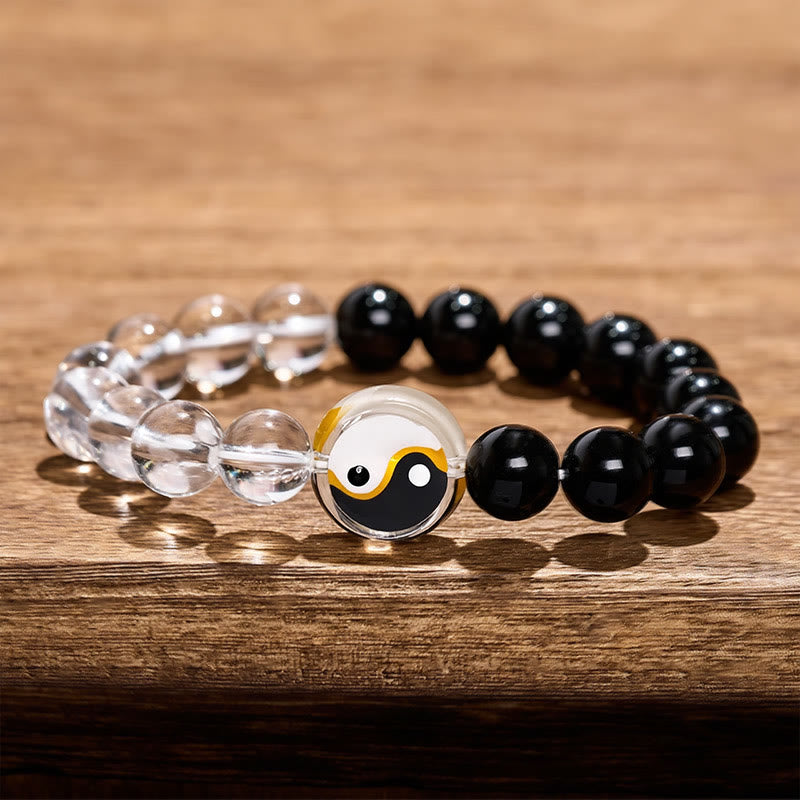 Buddha Stones Bransoletka Liuli Glass Bead Yin Yang Balance z dwustronnymi okrągłymi koralikami - Yin Yang (Równowaga ♥ Harmonia) - Koralik szklany Liuli (ochrona ♥ szczęście) - image 0
