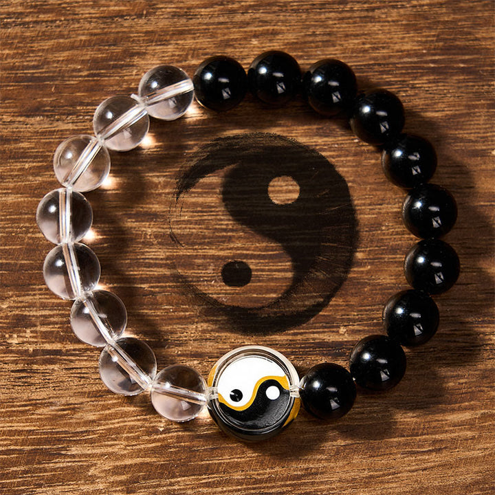 Buddha Stones Bransoletka Liuli Glass Bead Yin Yang Balance z dwustronnymi okrągłymi koralikami - image 1